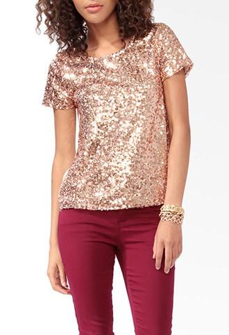 Forever21 Women's  Rose Relaxed Sequined Top
