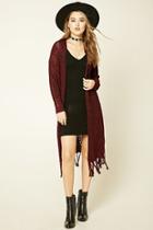 Forever21 Women's  Burgundy & Black Marled Knit Tassled Cardigan