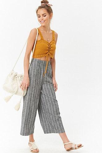 Forever21 Linen-blend Pinstriped Culottes