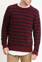 21 Men Men's  Burgundy & Navy Striped Cotton-blend Sweater