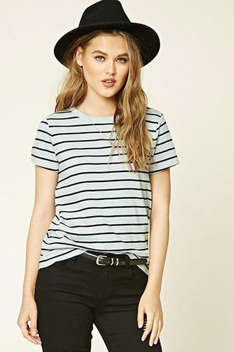 Forever21 Women's  Dusty Blue & Black Striped Knit Tee
