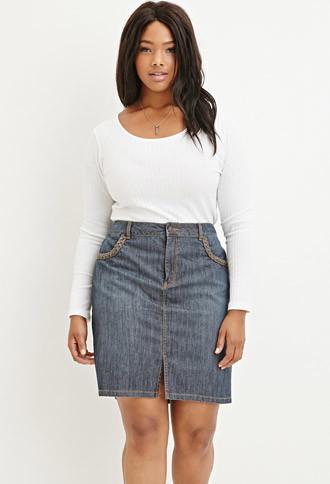 Forever21 Plus Braided-trim Denim Skirt