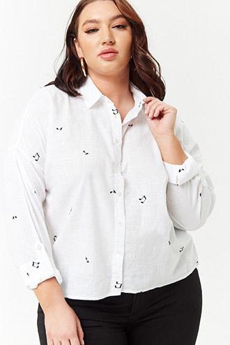 Forever21 Plus Size Embroidered Music Notes Shirt