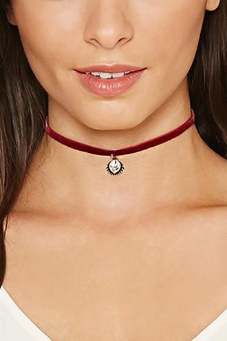 Forever21 Burgundy & Clear Velvet Rhinestone Choker