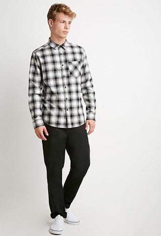 21 Men Men's  Plaid Flannel Shirt (white/black)