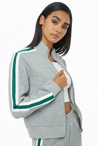Forever21 Striped-trim Heather Knit Jacket