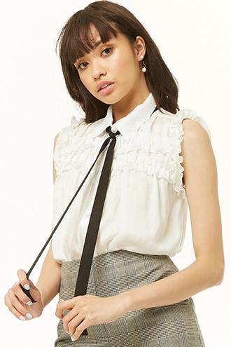 Forever21 Ruffle-trim Sleeveless Shirt