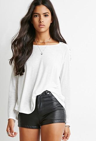 Forever21 Lace-paneled Slub Knit Top