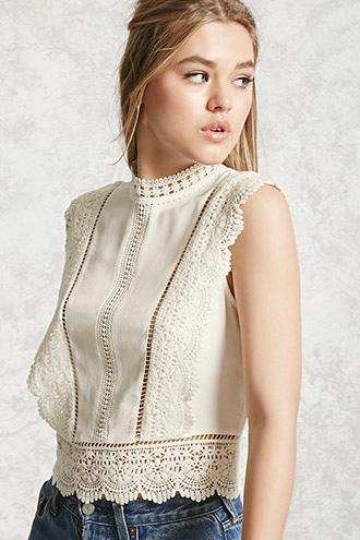 Forever21 Mock Neck Crochet Top