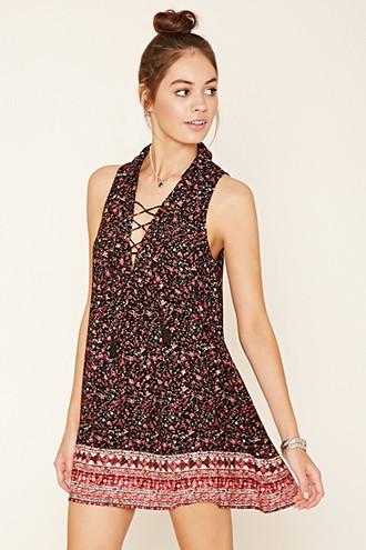 Forever21 Women's  Collared Abstract Floral Dress