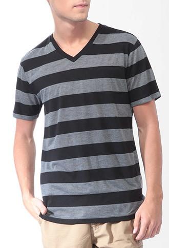 21 Men Striped V-neck Tee