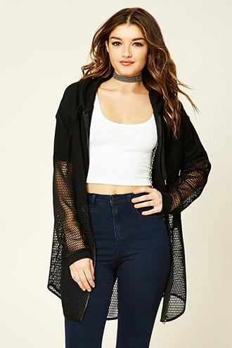 Forever21 Women's  Realist Graphic Mesh Hoodie