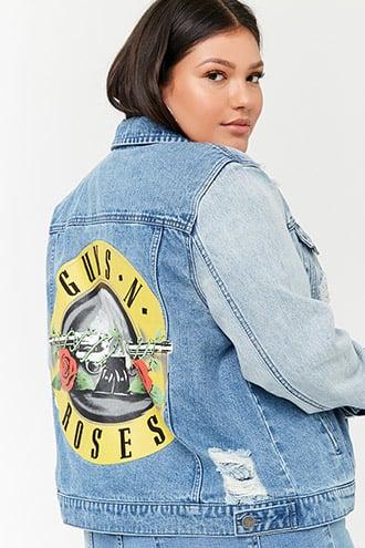 Forever21 Plus Size Guns N' Roses Graphic Denim Jacket