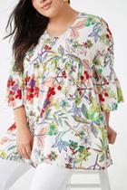 Forever21 Plus Size Floral Trumpet-sleeve Top