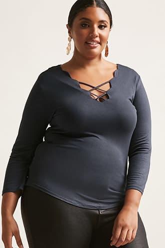 Forever21 Plus Size Scalloped Crisscross Knit Top