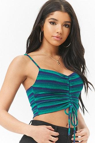 Forever21 Ruched Striped Crop Cami