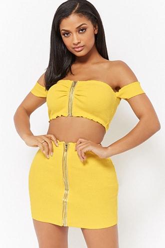 Forever21 Zip-front Crop Top & Skirt Set