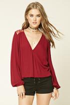 Forever21 Women's  Wine Surplice High-low Top