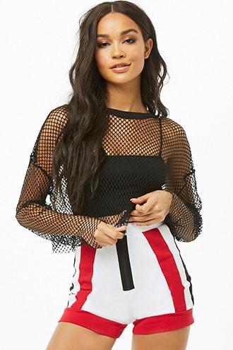 Forever21 Sheer Fishnet Raw-cut Top