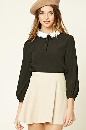 Forever21 Women's  Velvet Tie-neck Blouse