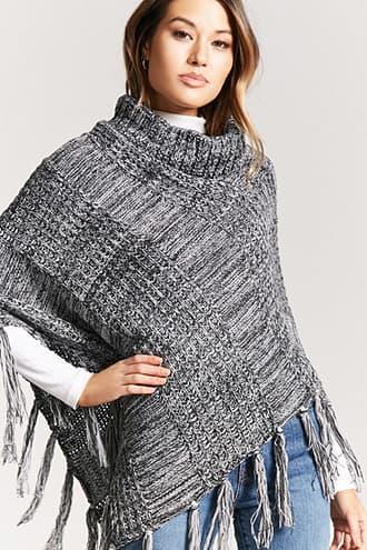Forever21 Marled Knit Tassel Poncho