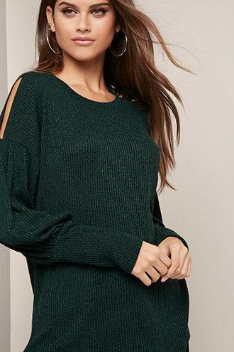 Forever21 Metallic Ribbed Open Shoulder Top