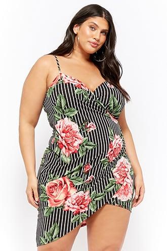 Forever21 Plus Size Floral Striped Faux-wrap Dress
