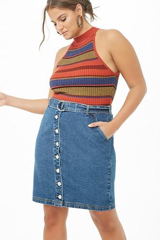 Forever21 Plus Size Denim Button-front Midi Skirt