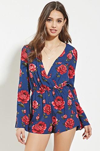 Forever21 Cutout Rose Print Romper