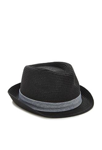 21 Men Black Chambray Band Straw Fedora