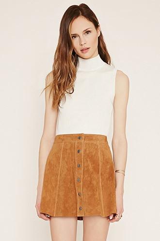 Love21 Women's  Contemporary Suede Skater Skirt
