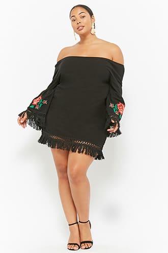Forever21 Plus Size Floral Embroidered Poplin Dress