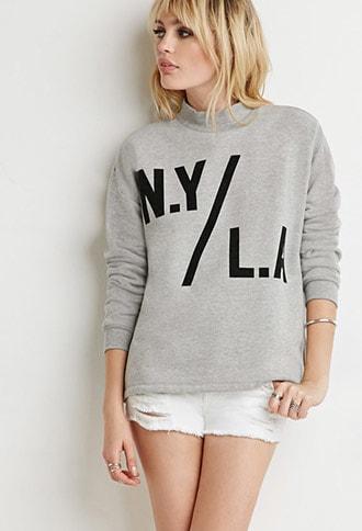 Forever21 Zippered Ny La Pullover
