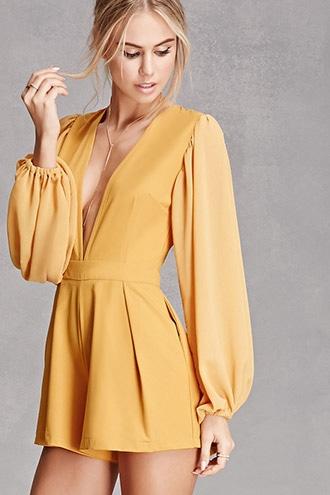 Forever21 Women's  Mustard Selfie Leslie Plunging Romper
