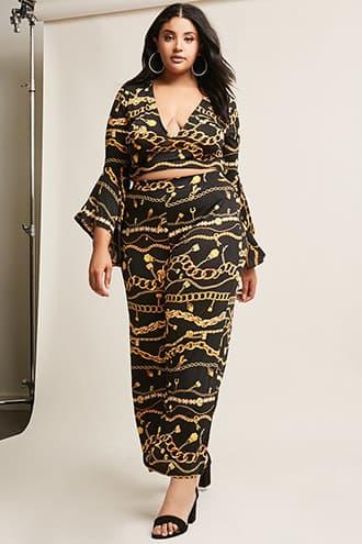 Forever21 Plus Size Chain Print Top & High-rise Pant Set