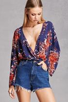 Forever21 Floral Plunging Surplice Top