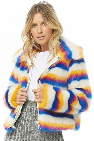 Forever21 Striped Faux Fur Jacket