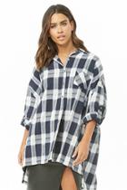 Forever21 Gauze Plaid High-low Shirt