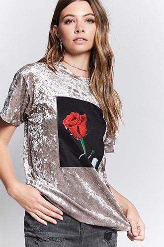 Forever21 Crushed Velvet Rose Graphic Tee