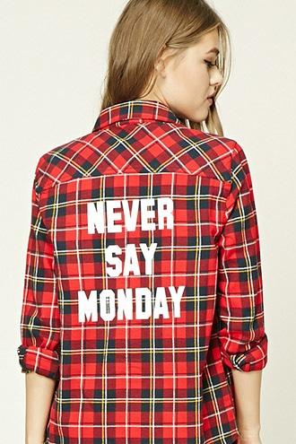 Forever21 Women's  Never Say Monday Plaid Shirt