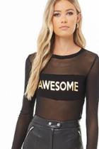 Forever21 Awesome Graphic Mesh Crop Top