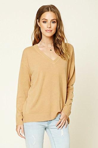 Forever21 Women's  Camel Boxy V-neck Sweater