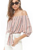 Forever21 Striped Off-the-shoulder Tie-hem Top