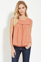 Love21 Women's  Apricot Contemporary Lace-paneled Top