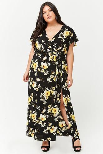 Forever21 Plus Size Floral Surplice M-slit Maxi Dress