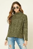 Forever21 Women's  Olive & Desert Sand Marled Knit Mock Neck Sweater