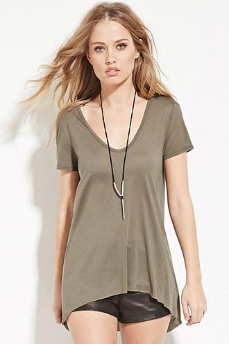 Forever21 Women's  Olive Scoop-neck Tee