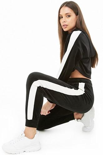 Forever21 Velvet Striped-trim Cropped Hoodie