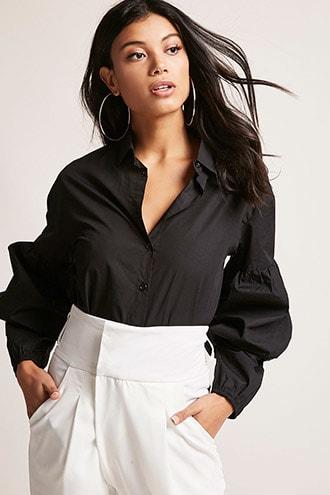 Forever21 Balloon Sleeve Button-down Shirt