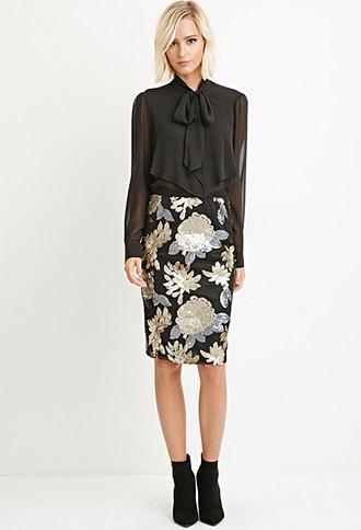 Forever21 Women's  Black Sequined Pencil Skirt